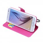 Wholesale Galaxy S6 Edge Crystal Flip Leather Wallet Case with Strap (Eiffel Tower Hot Pink)